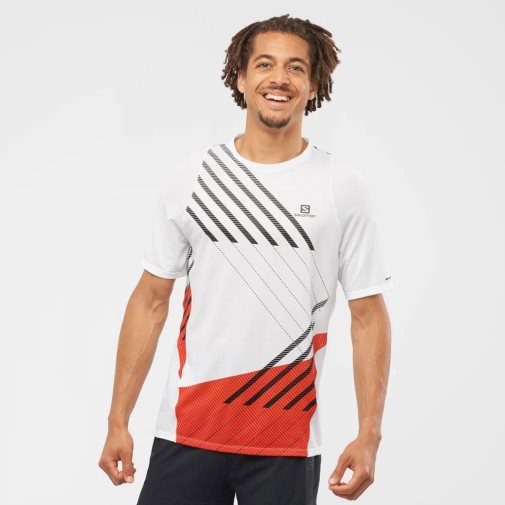 Camiseta Salomon Sense Aero Curta Sleeve Masculino Branco Vermelhas | PT V12590